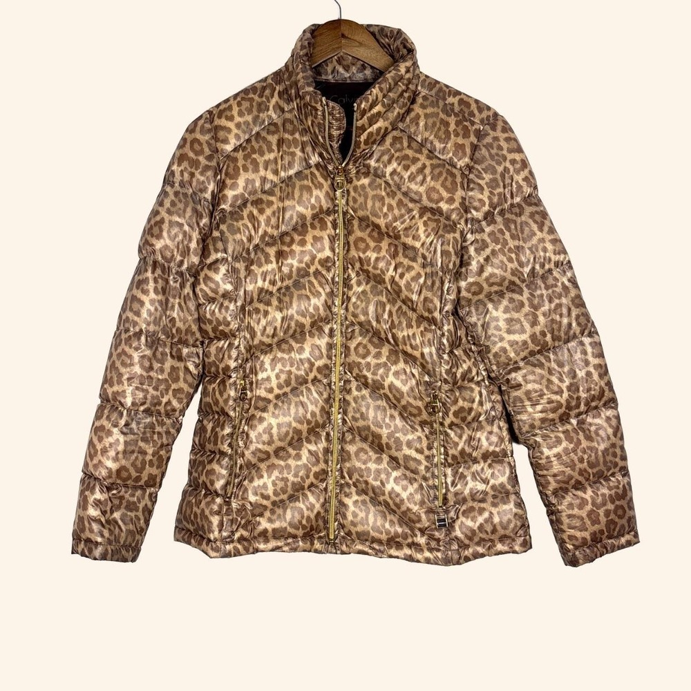 Calvin Klein Leopard Print Packable Down Puffer Jacket - Size S